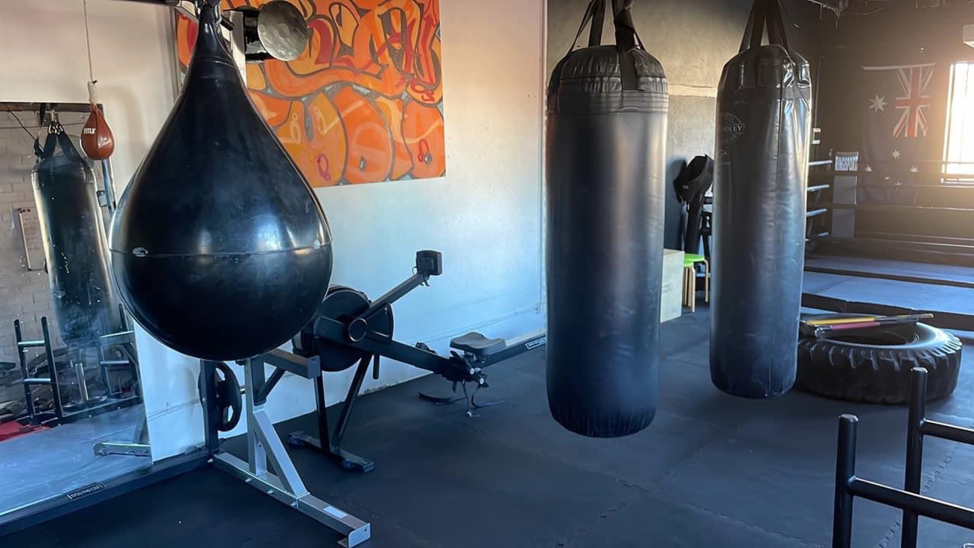 Heavy bags and boxing equipment at The Guild