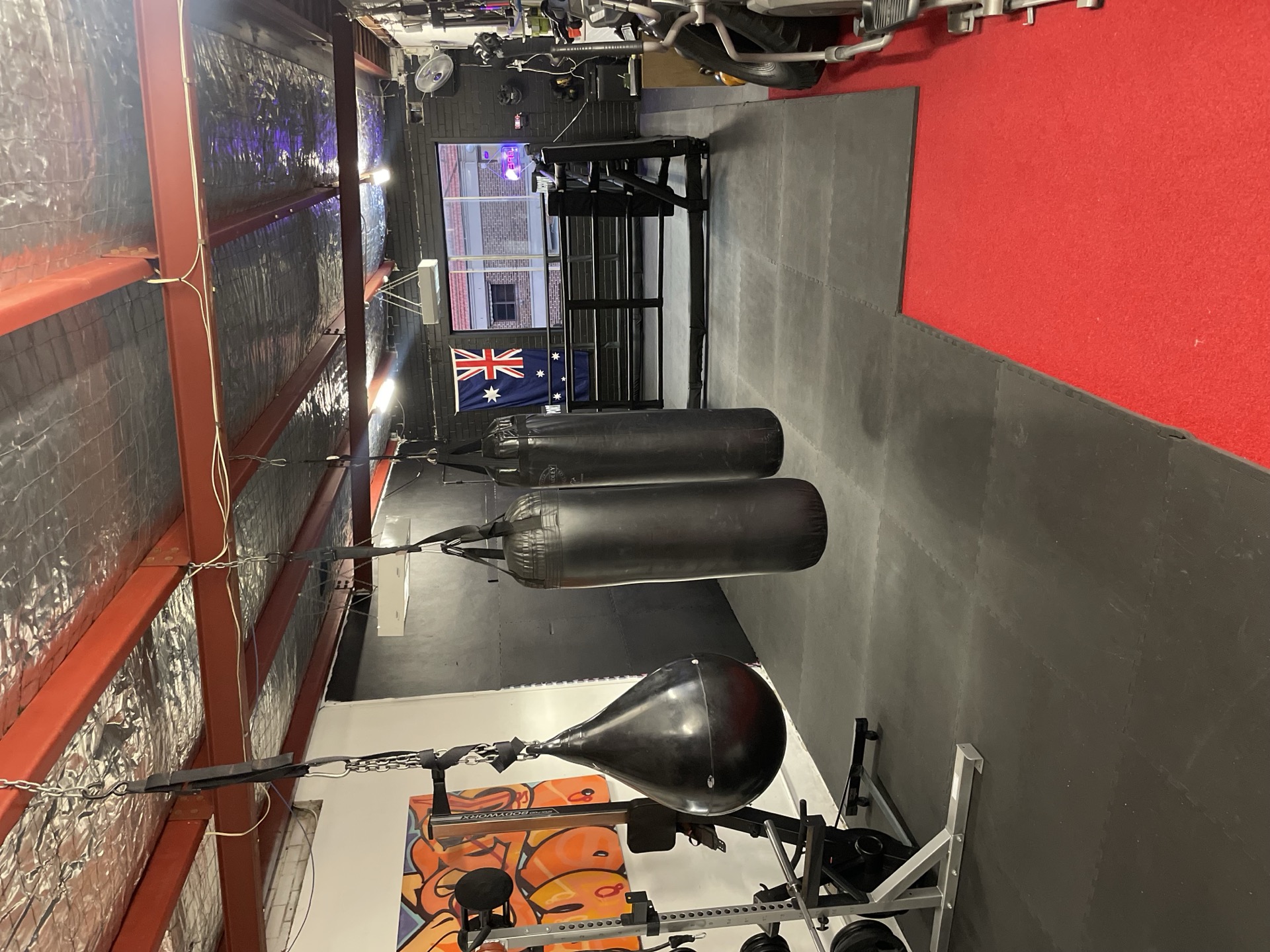 Heavy bags and boxing training area